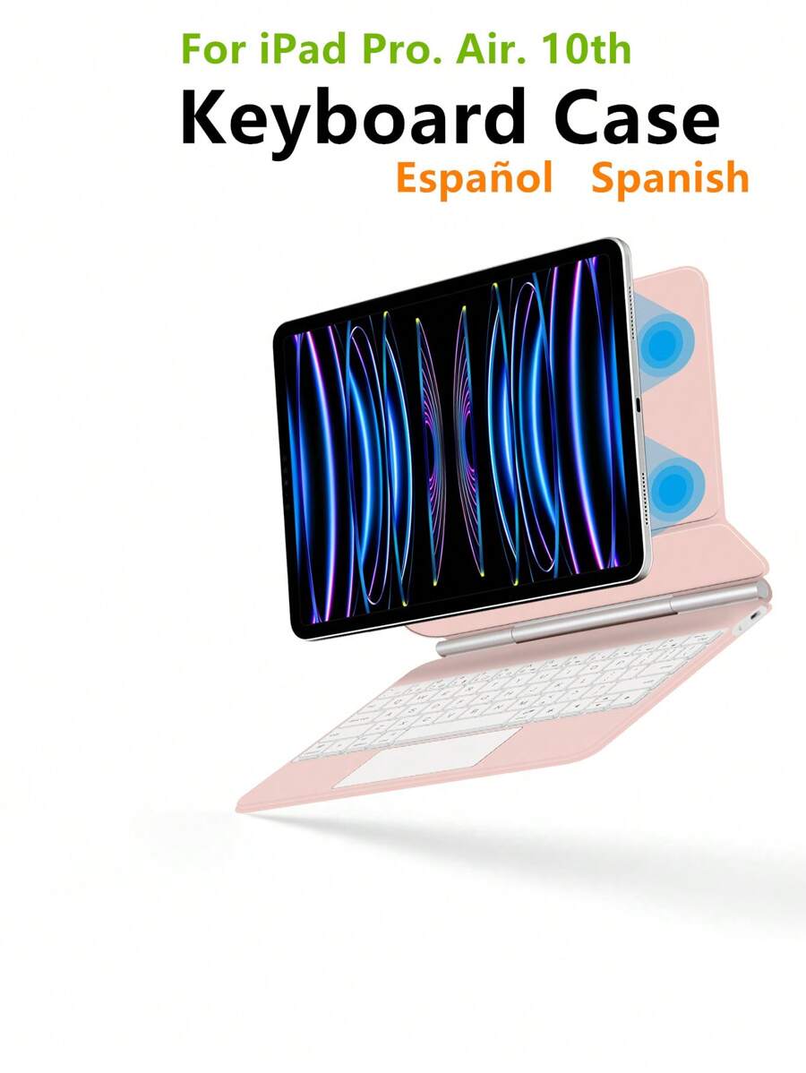 Funda con teclado en español compatible con iPad Pro de 11 pulgadas 3ª y 2ª generación, iPad Pro de 12.9 pulgadas 6ª generación 2018-2022, iPad Air 5ª y 4ª generación de 10.9 pulgadas, iPad de 10ª generación. Cubierta inteligente magnética, teclado mágico inalámbrico con trackpad y retroiluminación, color rosa