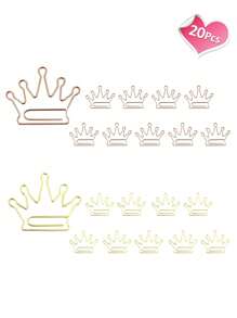 20 个皇冠形状回形针，带透明盒子，玫瑰金和黄金混色，有趣可爱的回形针书签计划夹，趣味办公用品学校礼物婚礼装饰返校 - 彩色 - 查看 1