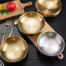 1个不锈钢碗，双层儿童汤碗，韩式泡菜碗，金色冷面碗，可定制