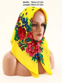 Velo de mujer de 27.5"x27.5" con estampado tradicional de peonía en rojo, multicolor y negro, un pañuelo hijab de moda estilo bohemio - Multicolor - Ver 21