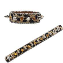 Braccialetto largo in pelle con borchie a fantasia leopardata da 2,3 cm, stile hip hop punk rock, ideale per costumi da DJ, cantanti e per il cosplay - Multicolore - Visualizzare 9