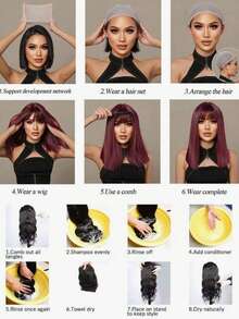 橘色假发女长发分体八字刘海水波纹长卷发自然无缝仿真全头套 - 臟橘色 - 查看 7