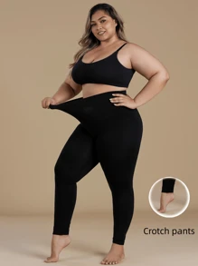 1pc Plus Size High-Stretch Modal Black Cropped Tights