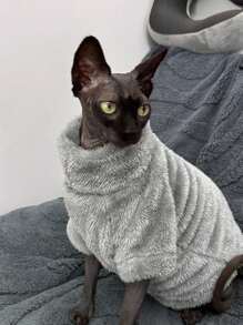 Pulover pentru pisici pentru casă, 5 culori disponibile, cald, solid, moale, polar, prietenos cu pielea, potrivit pentru pisica Sphynx și câinele mic - Gri - Vizualizare 3