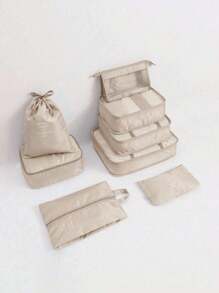 Set organizator de călătorie din 9 piese: pungi portabile de depozitare, geantă de machiaj cu separare uscată și umedă, husă multifuncțională pentru tampon sanitar, organizator modern minimalist, geantă de toaletă cu compartiment pliabil, husă pentru pantofi pentru îmbrăcăminte exterioară, lenjerie de corp, pantofi, bijuterii, paletă de fard de pleoape, pensule de machiaj, ruj, fard de sprâncene, creion, creion, powder. Vibrații - Multicolor - Vizualizare 22