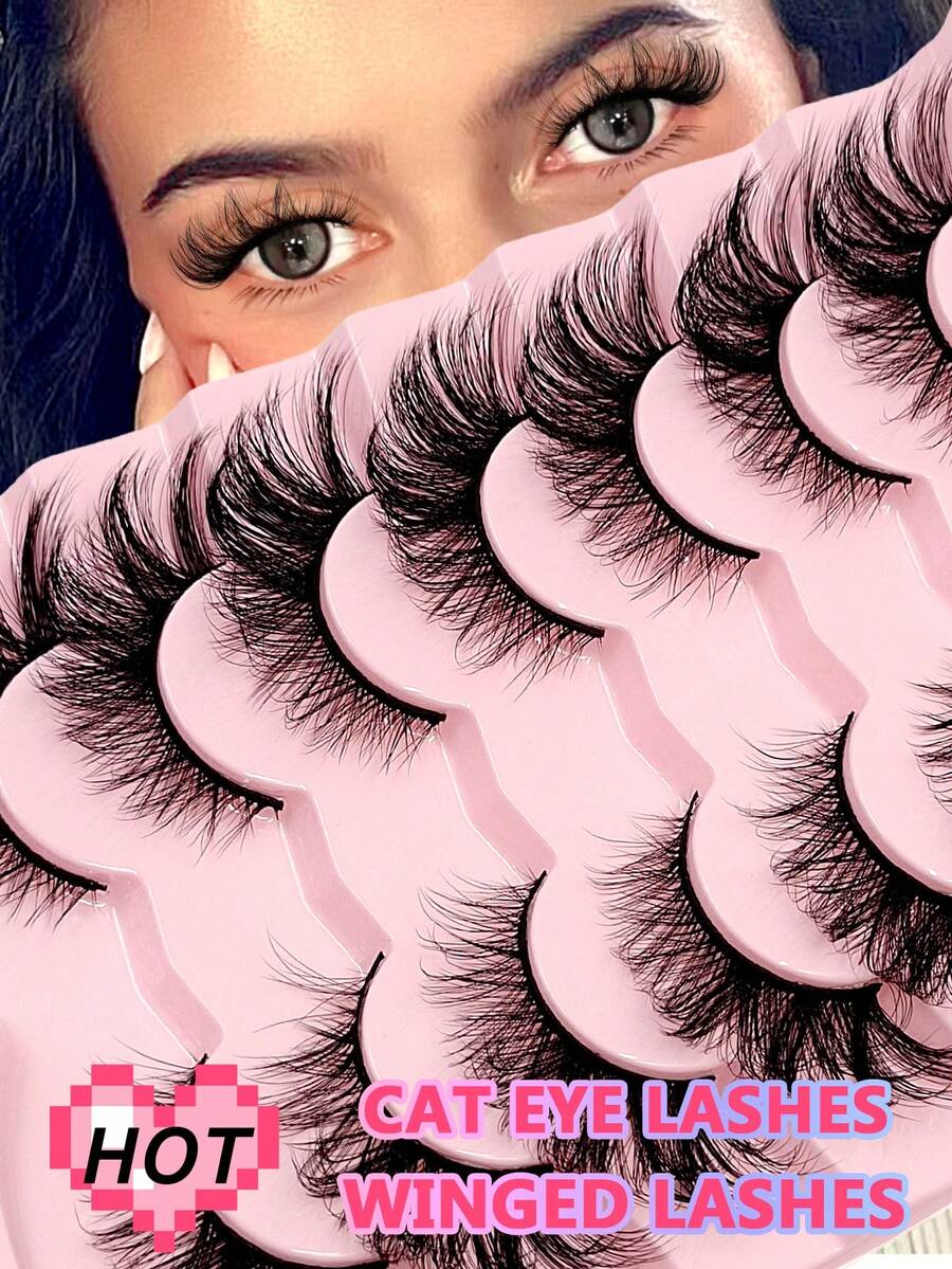 Asiteo 7 Pairs Luxury Soft 3D Faux Mink Fur Fox Eye False Eyelashes - Thick & Full, Charming Cat Eye Shape, Long-Lasting & Reusable, Easy To Create Alluring Makeup - Cat Eye Lashes - View 1