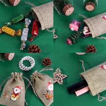 6/8/12 chiếc Túi vải lanh dập vàng Giáng sinh ngẫu nhiên có dây rút, Túi đựng kẹo quà tặng Giáng sinh Đồ trang trí Giáng sinh Đồ ngủ Giáng sinh Quà tặng Giáng sinh Đồ trang trí Giáng sinh - Nhiều màu - Xem 10