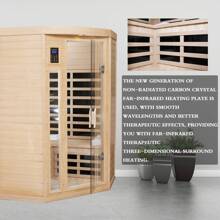 Ceramic  Sauna 2Person Far  Saunas For Home Low EMF Indoor Home Sauna Hemlock Wooden Corner Sauna Room Bluetooth Speaker, LED Reading Lamp, Chromotherapy Light - Yellow - View 4