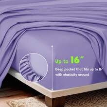 LBRO2M 4Pcs Cooling Silky Bamboo Bedding Set, Comfortable Bed Room Decor Sheets, 16-Inch Deep-Pocket Fitted Sheet, Perfect For Christmas Gift (Includes 1 Flat Sheet + 1 Fitted Sheet + 2 Pillowcases) - 薰衣草 - 查看 3