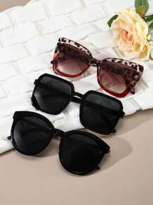 3 副复古方形超大豹纹波西米亚风格塑料眼镜套装，经典时尚装饰，适合夏季海滩度假、户外、旅行 - 彩色 - 查看 6