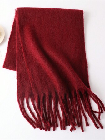 1 Pieza Bufanda de invierno para mujer de imitación de pelo de caballo y cachemira negra, gruesa y cálida, colores sólidos, con borlas y diseño de felpa, para uso al aire libre