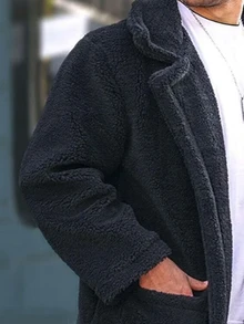 男士休闲简约羊羔绒领双口袋夹克，秋冬 - 黑色 - 查看 3