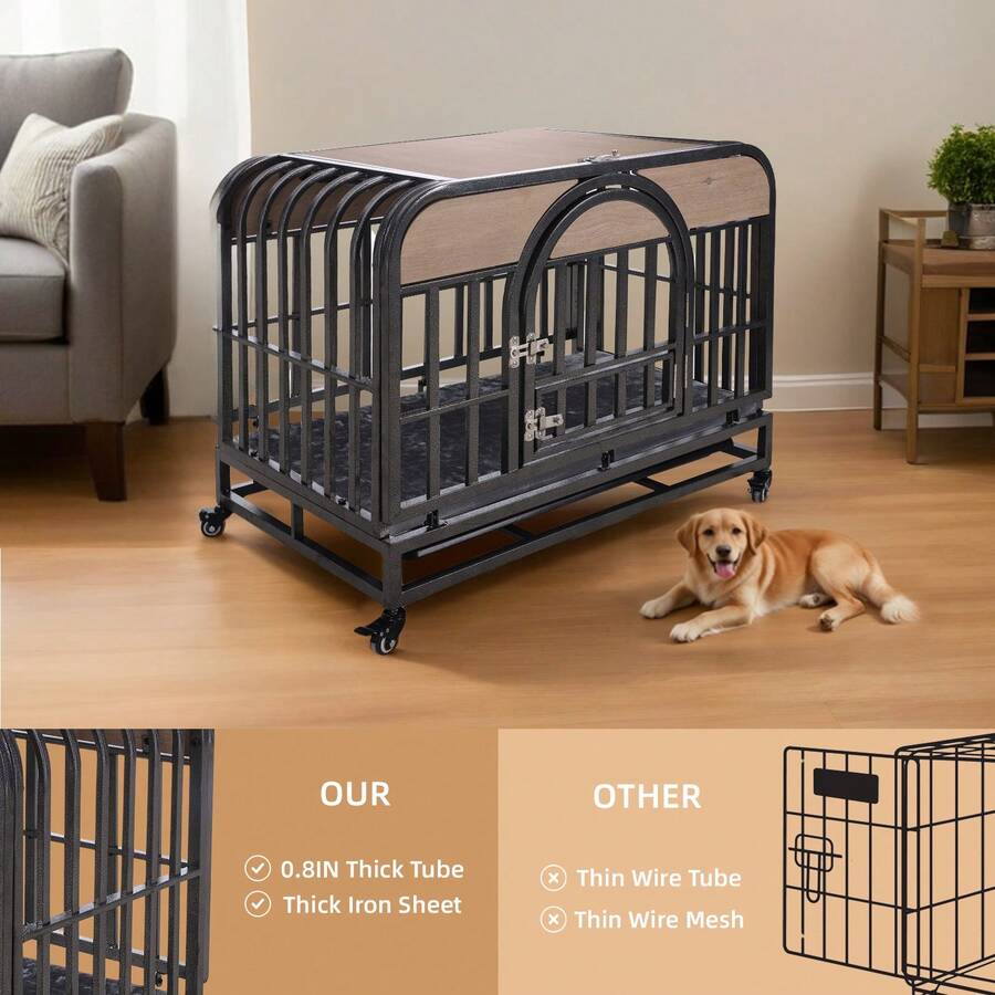46in Heavy Duty Dog Crate, Furniture Style Dog Crate With Removable