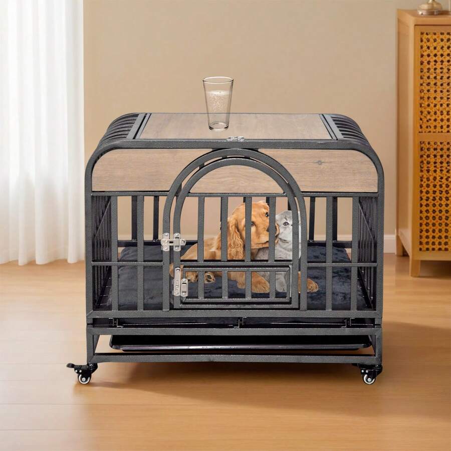 46in Heavy Duty Dog Crate, Furniture Style Dog Crate With Removable