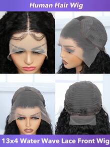 Perucas Frontais de Renda de Ondas de Água com Cabelo Humano, Pré-Arrancadas, Molhadas e Onduladas, Cabelo Humano de 20-32 polegadas, Perucas Frontais de Renda Transparente 13x4 para Mulheres, Densidade de 150%, Cor Natural