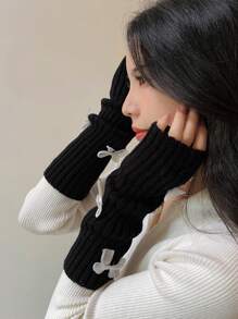 ROMWE Kawaii 1 Pair Fashion Casual Y2k Bowknot Fingerless Gloves Arm Warmer Glove, Jk Knitted Fingerless Gloves For Night Out, Party Halloween Cold Gloves Y2k Valentine's Day Valentines - Multicolor - View 6
