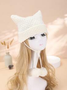 1 Chiếc Mũ Len Dệt Kim Có Họa Tiết Sọc Ngựa Vằn Dễ Thương Cho Nữ Với Vành Tai Và Pom Pom, Có Thể Điều Chỉnh - Màu xanh lam - Xem 8