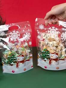 50 件圣诞雪花礼品袋 - 透明糖果和零食礼品袋，适用于节日派对、新年、感恩节等 - 适用于饼干和装饰品的多功能塑料包装 - 彩色 - 查看 3