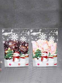 50 件圣诞雪花礼品袋 - 透明糖果和零食礼品袋，适用于节日派对、新年、感恩节等 - 适用于饼干和装饰品的多功能塑料包装 - 彩色 - 查看 4