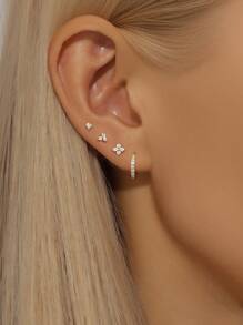 4 件几何锆石 925 纯银耳环女式复古穿孔环/耳钉简约适合日常佩戴新娘珠宝精美珠宝 - 金色 - 查看 2