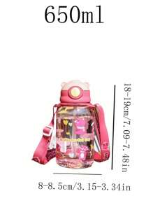 1pc650ml卡通小熊带吸管水杯儿童小学生防摔塑料杯幼儿园学校水壶宝宝学习杯（带子需自行安装）