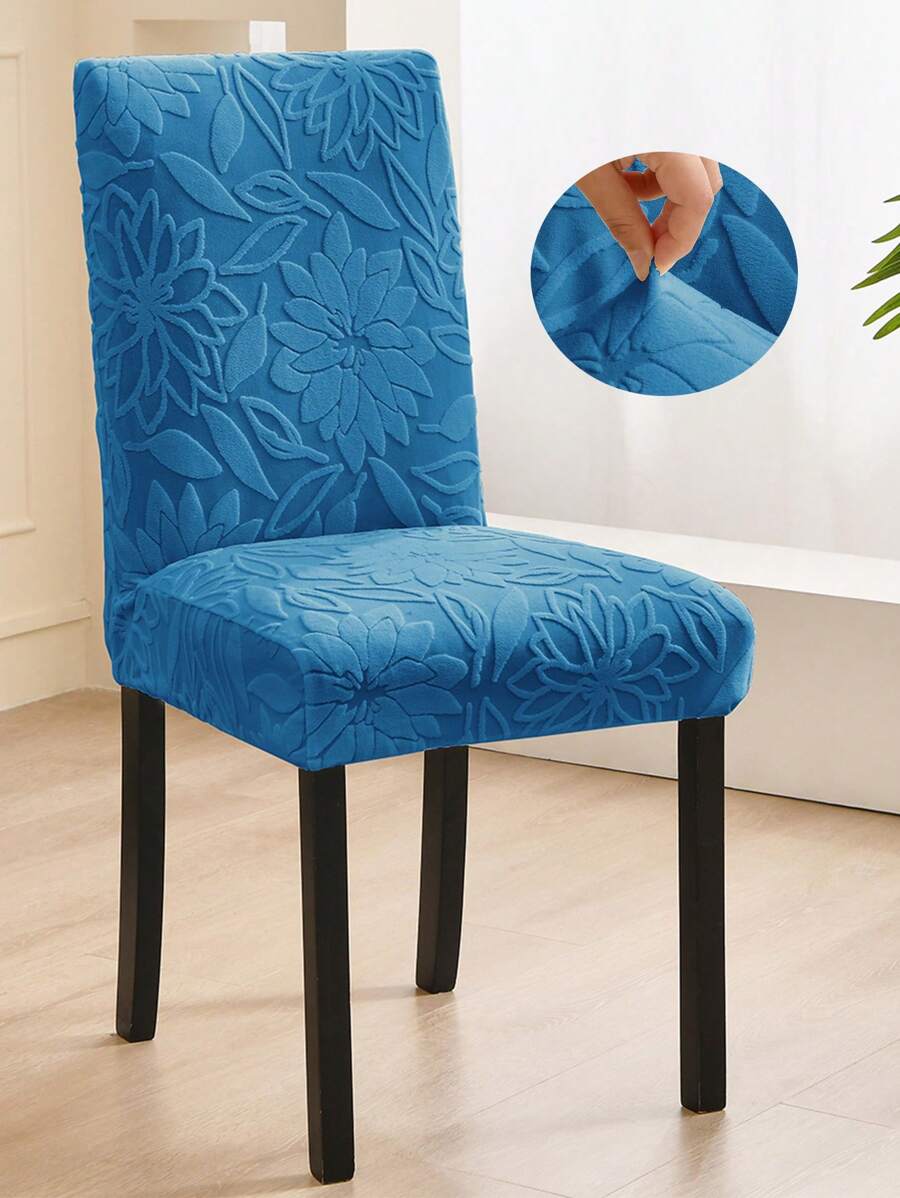 1pc High Elasticity Flowers Pattern Chair Cover, Modern Polyester Washable Seat Dust Protector, Suitable For Restaurant, Hotel, All Seasons - Blue - View 1