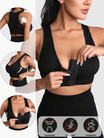 Yoga Basic Sexy Sports Bra Front Closure Posture Corrector Lift Up Ventilates Top Bra Women Push Up Cross Back Underwear Shockproof Sports Support Fitness Vest Lingerie