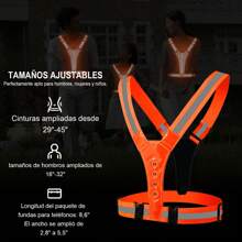 Chaleco Reflectante LED para Correr, Equipo para Correr Recargable por USB, Luces de Correr Ajustables Recargables por USB de Alta Visibilidad para Corredores, Caminantes - Naranja - Ver 5