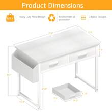 DLisiting White Small Desk With Fabric Drawers - 32 Inch Vanity Desk With Storage Drawer And Bag For Bedroom, Study Writing Table For Small Spaces, White - White - View 3