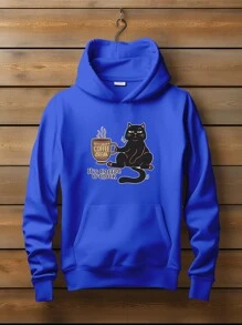 Sweatshirt Cat Kitten Coffee Caffeine Cat Coffe CANGURU 2503 GEEK FLUX - Xanh đậm - Xem 1