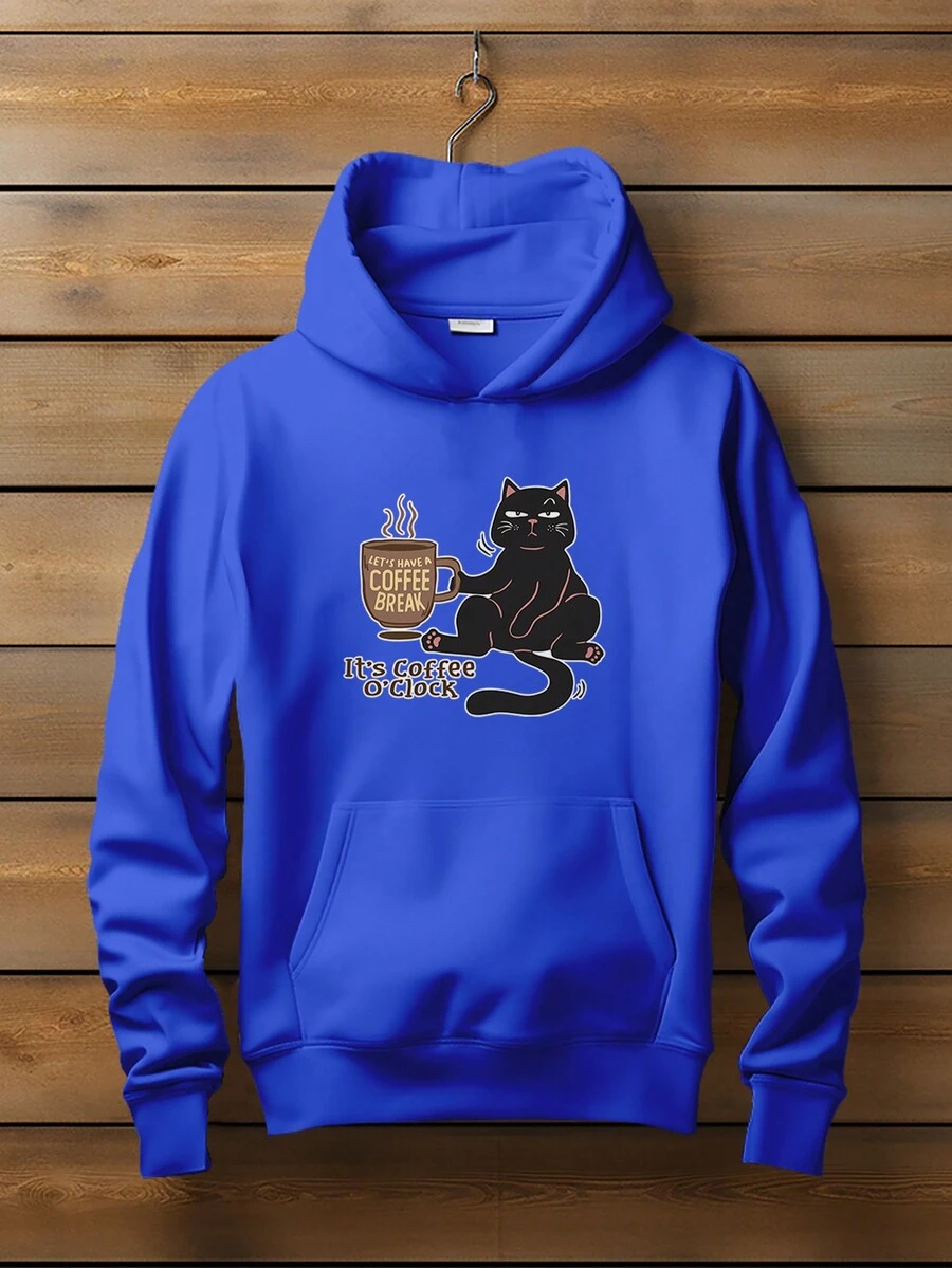 Sweatshirt Cat Kitten Coffee Caffeine Cat Coffe CANGURU 2503 GEEK FLUX - Xanh đậm - Xem 1