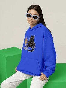 Sweatshirt Cat Kitten Coffee Caffeine Cat Coffe CANGURU 2503 GEEK FLUX - Xanh đậm - Xem 6