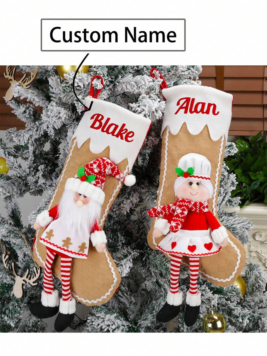 Personalized Christmas Stockings, Large, Custom Monogram Name Christmas Stockings In Santa Claus, Mrs. Claus, Perfect For Kids, Boys, Girls, Family, Customize Your Xmas Stockings For Fireplace Christmas Holiday Party Decoration Gifts Birthday Graduation