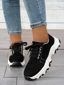 女士大码春秋季外贸平底鞋，休闲防滑透气运动鞋 - 黑色 - 查看 5