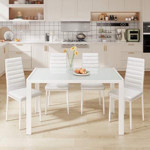 Asofer Juego de mesa moderno con 4 sillas y mesa auxiliar, juego de comedor con silla y mesa, adecuado para decoración de juego de comedor para cocina, sala de estar, comedor.