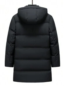 Mid-Length Padded Coat, Winter Warm Hooded Thickened Puffer Jacket, 2024 New Windproof Outwear - Black - View 3