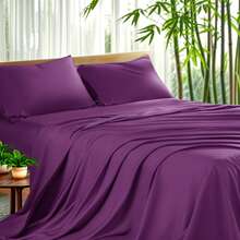 LBRO2M 4Pcs Cooling Silky Bamboo Bedding Set, Comfortable Bed Room Decor Sheets, 16-Inch Deep-Pocket Fitted Sheet, Perfect For Christmas Gift (Includes 1 Flat Sheet + 1 Fitted Sheet + 2 Pillowcases) - 紫色 - 查看 1