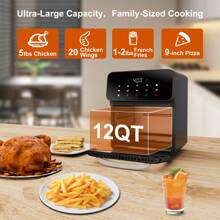 12QT Air Fryer, Roast, Broil, Bake, Reheat, Keep Warm, Pizza 10-In-1 Convection Oven With Visual Window, Multifunction Air Fryer + Convection Toaster Oven With Touch Screen, Gray - 查看 3