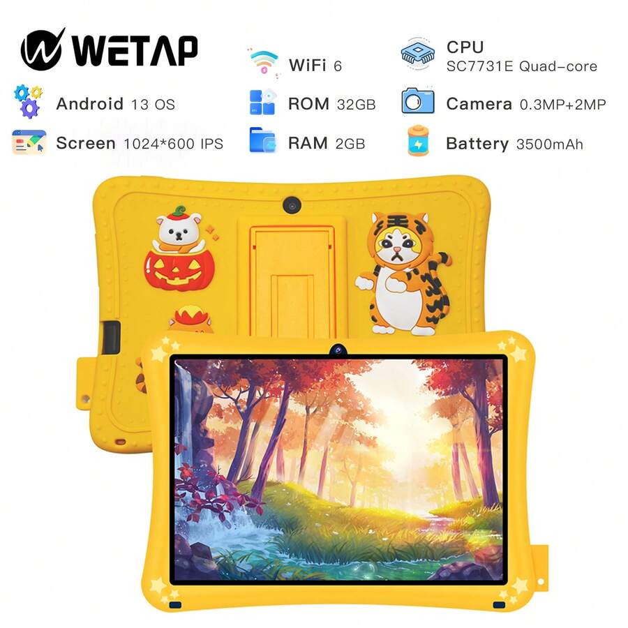 Wetap兒童平板電腦android 11 2+32 Gb幼兒平板電腦 1024x600 Ips觸控屏幕平板電腦,附有兒童防護套(黃色) - 無電源轉接器 - 查看 1