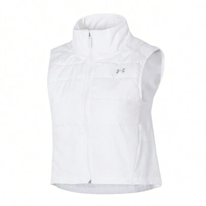 Under Armour 女式棉质背心运动服，白色训练健身立领夹克 1378502-100