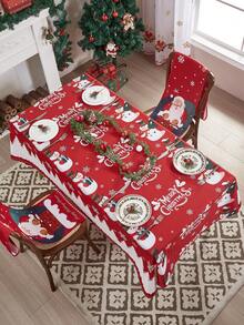 1 pieza Mantel con estampado de muñeco de nieve rojo, tema navideño, apto para decoración de fiesta de Navidad, decoración de mesa de comedor de cocina, decoración de sala de estar en el hogar