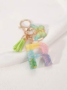 1pc Creative Letter Resin Drop Keychain With Butterfly Tassel Pendant For Girls - Multicolor - View 5