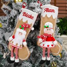 Personalized Christmas Stockings, Large, Custom Monogram Name Christmas Stockings In Santa Claus, Mrs. Claus, Perfect For Kids, Boys, Girls, Family, Customize Your Xmas Stockings For Fireplace Christmas Holiday Party Decoration Gifts Birthday Graduation