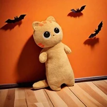 1pc Cute Black Oblong Plush Cat Hugging Pillow, Sleeping Companion Doll, Birthday Gift, Kitten Figurine Decoration - Multicolor - View 7