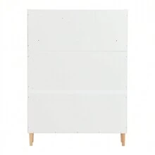 Okwish Shoe Cabinets Wood-Based Material Shoe Cabinet Made Of Rattan With Solid Wood Legs And Handles, W90/H125/D17 Cm, Natural/Natural&White - 白色 - 查看 9