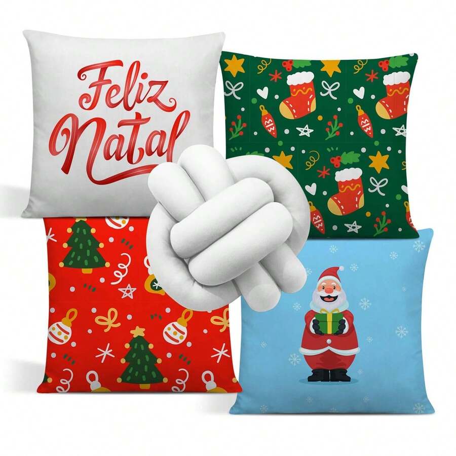 Kit 04 Pillow Covers With Beautiful Decorative Christmas Prints And 01 Luxury Christmas Knot Pillow - 無色 - 查看 1