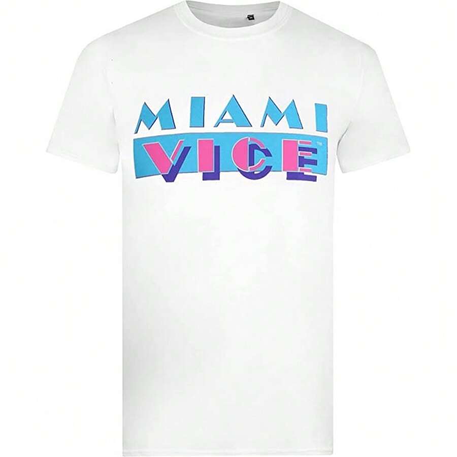 Miami Vice Mens Logo T-Shirt (White/Blue/Pink) - White - View 1