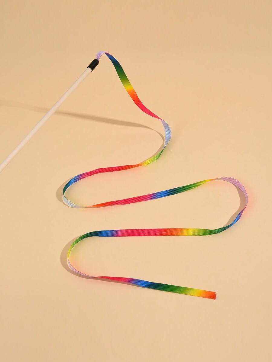 1pc 7-Color Rainbow Ribbon Cat Teaser Wand Interactive Toy