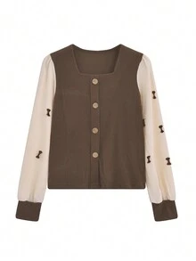 Women's Fashion Solid Color Long Sleeve Button-Up Collared Shirt