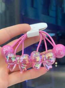 2 件/套可爱蝴蝶结弹性发圈、马尾辫夹、女孩无损发带、双向使用 - 彩色 - 查看 11